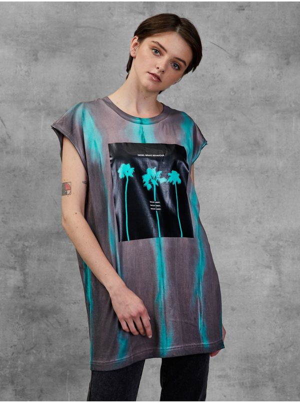 Diesel Blue-gray women's patterned elongated T-shirt Diesel - Women