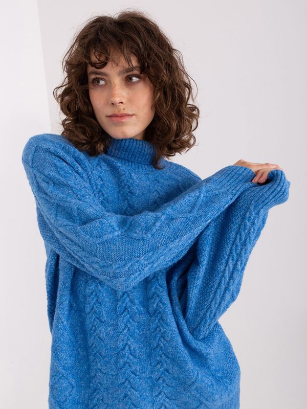 Fashionhunters Blue Oversized Sweater with Cables