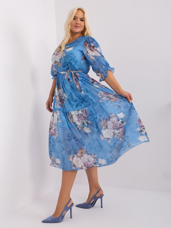 Fashionhunters Blue Plus Size Dress With Patterns
