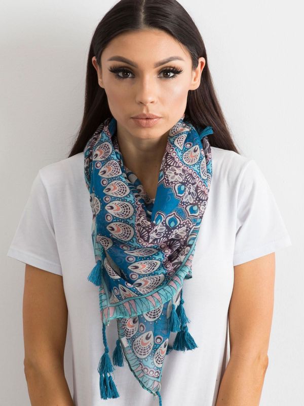 Fashionhunters Blue scarf with ethnic print
