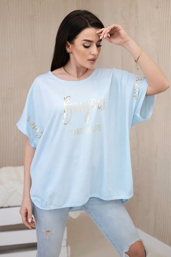 Kesi Blue steamed cotton blouse plus size