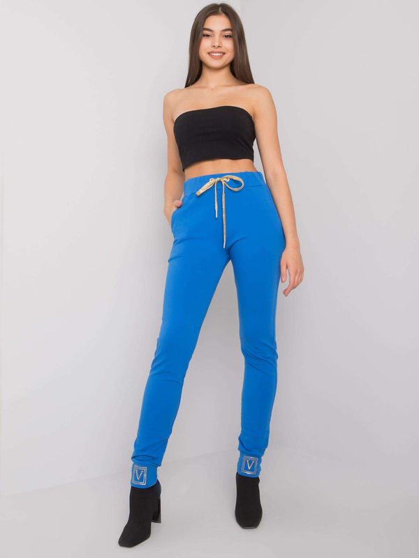 Fashionhunters Blue sweatpants with appliqué