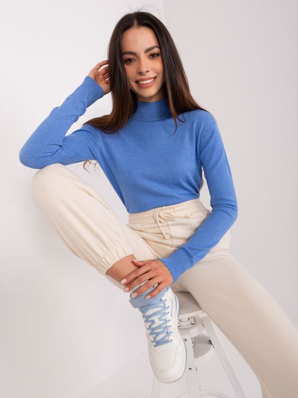 Fashionhunters Blue turtleneck with long sleeves