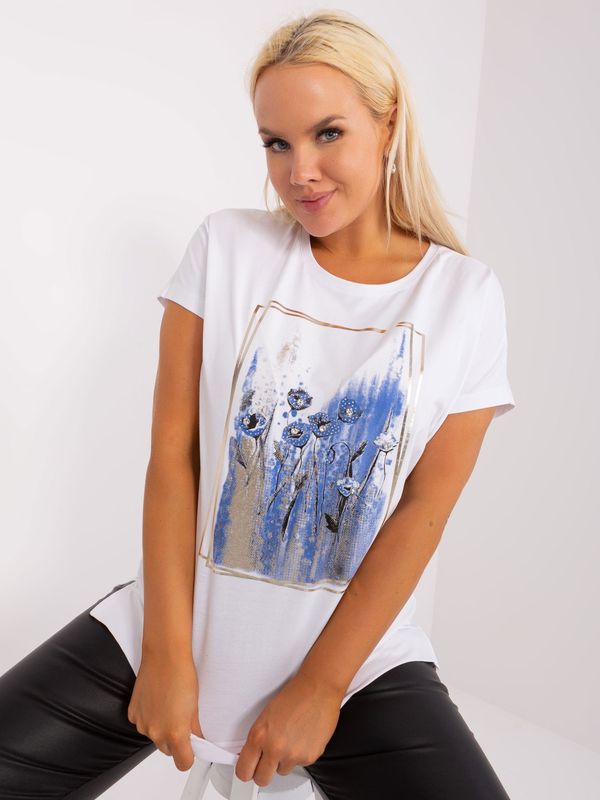 Fashionhunters Blue-white cotton blouse of larger size