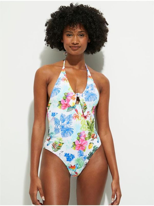 DESIGUAL Blue-white floral one-piece swimwear Desigual - Women