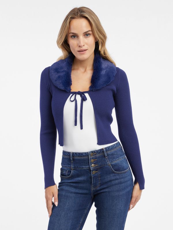 Orsay Blue women's cardigan with faux fur ORSAY