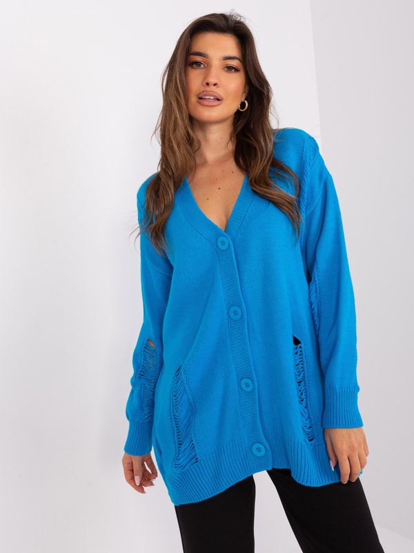 Fashionhunters Blue women's cardigan with holes