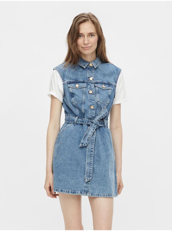Pieces Blue Women's Denim Shirt Dress Pieces Namir - Women