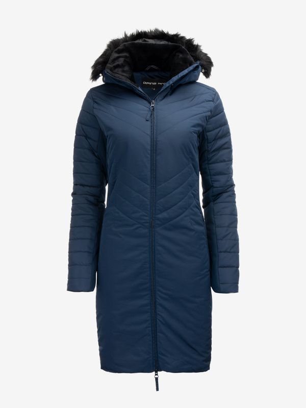 ALPINE PRO Blue women's quilted hooded coat with faux fur Alpine Pro KRESA