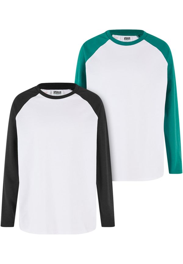 Urban Classics Boys' long-sleeved T-shirts Organic Oversized 2-Pack white/black+white/green