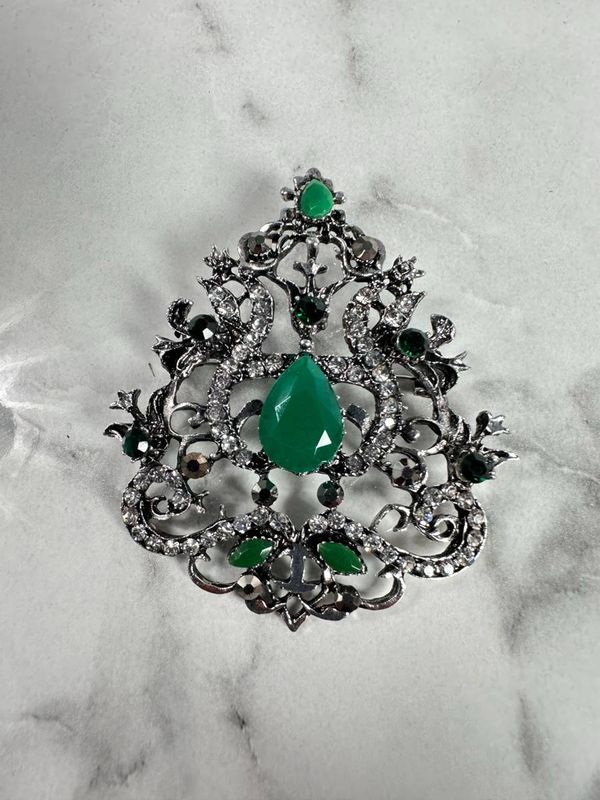 Kesi Brooch XZ459-191 silver + green