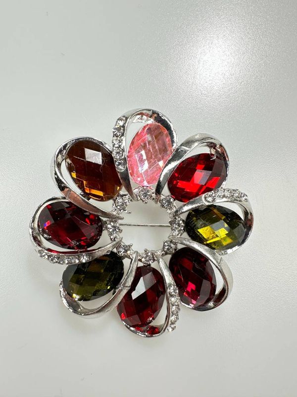 Kesi Brooch XZ459-222 silver + multicolored