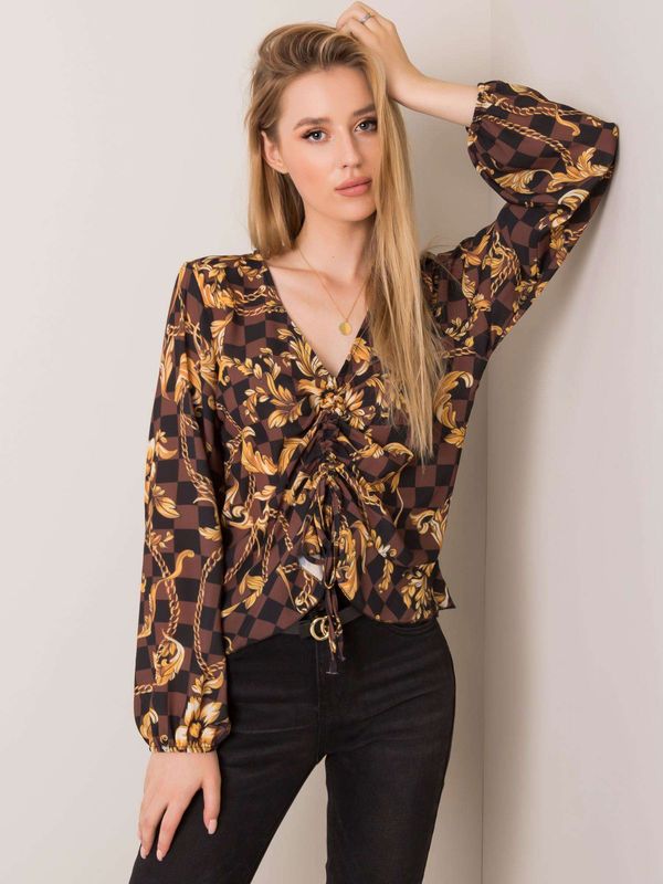 Fashionhunters Brown and black blouse with print