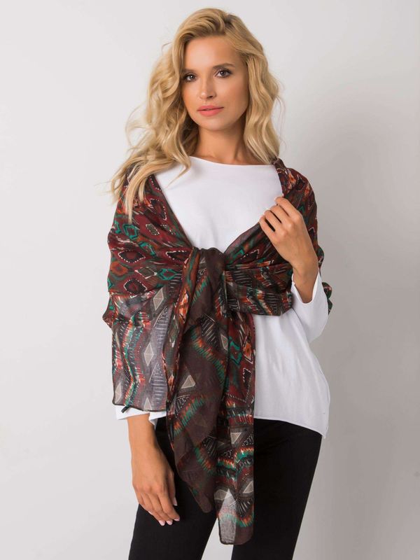 Fashionhunters Brown and green scarf with ethnic patterns