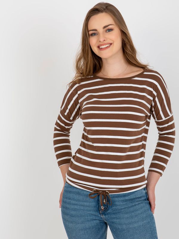 Fashionhunters Brown-and-white cotton blouse BASIC FEEL GOOD