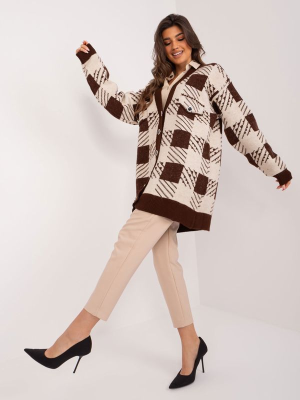 Fashionhunters Brown-beige women's sweater with buttons