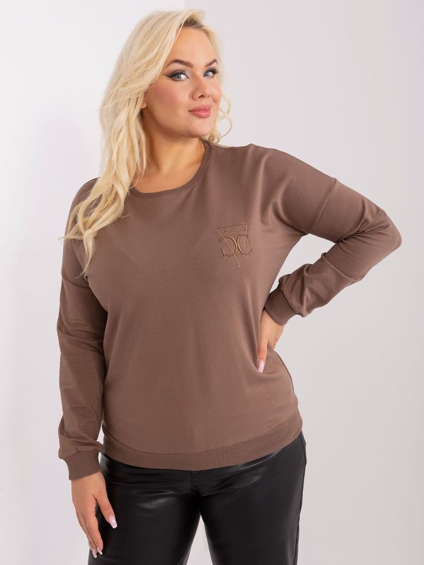 Fashionhunters Brown cotton blouse plus size with applique