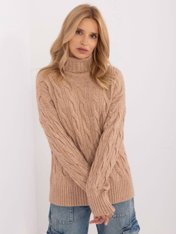 Fashionhunters Brown loose turtleneck sweater with cuffs