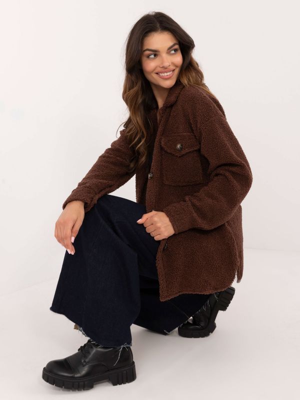 Fashionhunters Brown oversized bouclé shirt with pockets