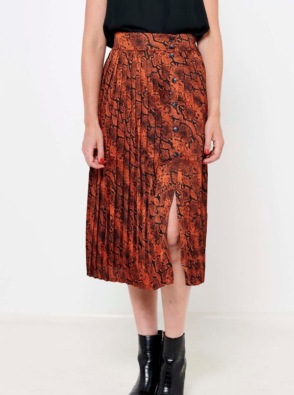CAMAIEU Brown Pleated Midi Skirt with Snake Pattern CAMAIEU - Ladies