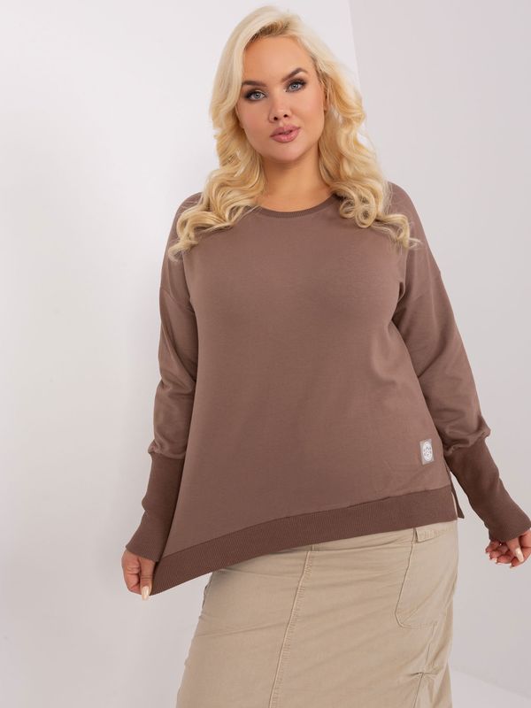 Fashionhunters Brown plus size blouse with long sleeves