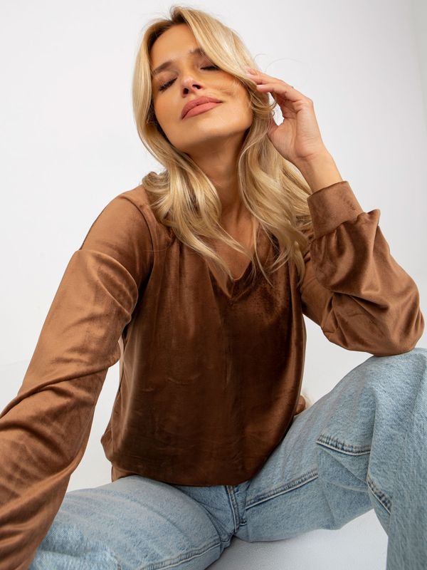 Fashionhunters Brown velour blouse RUE PARIS with V-neck