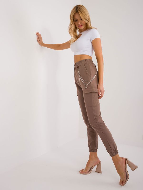 Fashionhunters Brown women's cotton sweatpants