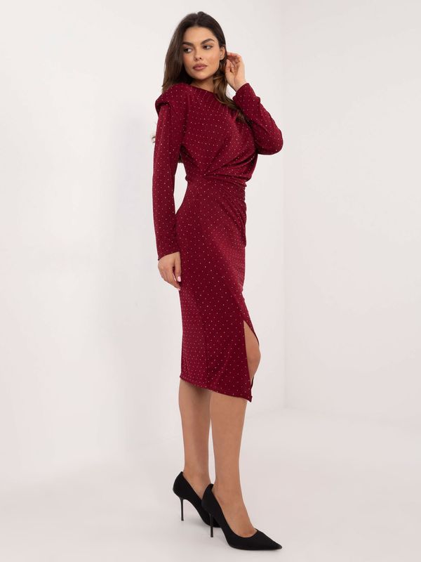 Fashionhunters Burgundy cocktail dress with shiny appliqués