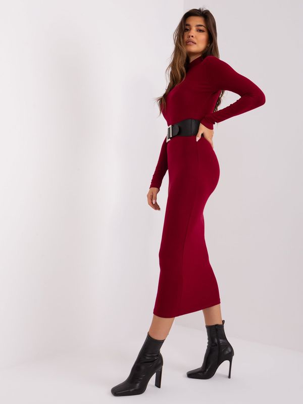 Fashionhunters Burgundy fitted dress with long sleeves