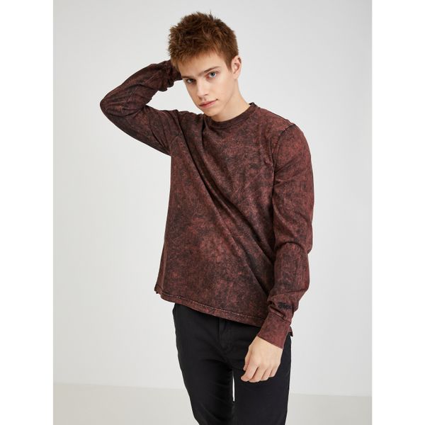 Diesel Burgundy Men's Patterned Long Sleeve T-Shirt Diesel - Men