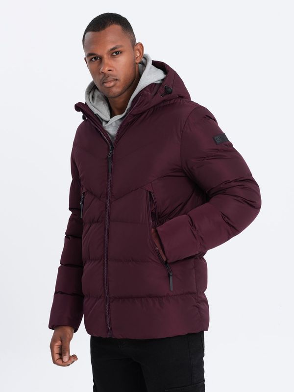 Ombre Burgundy Men's Quilted Winter Jacket Ombre Clothing