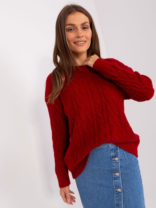 Fashionhunters Burgundy sweater with cables and long sleeves