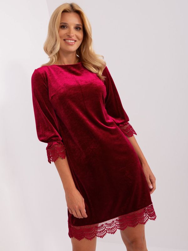 Fashionhunters Burgundy velour cocktail dress with lace