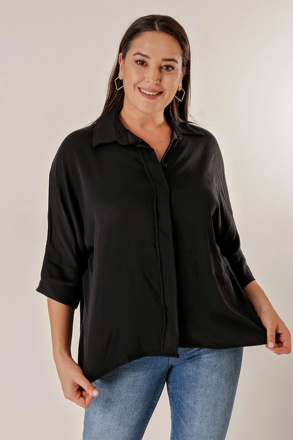 By Saygı By Saygı Bat Sleeve Plus Size Imported Viscose Shirt