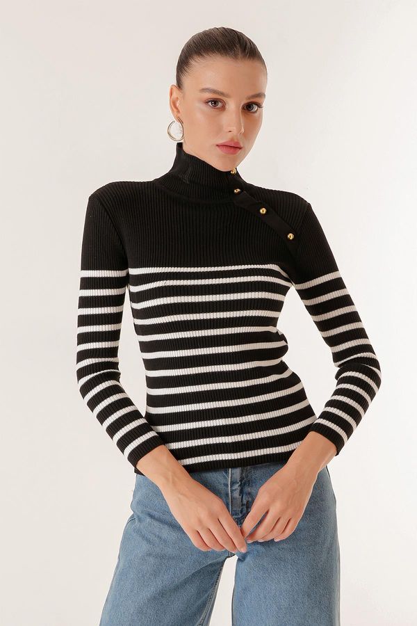 By Saygı By Saygı Blazer Striped Off-the-Shoulder Turtleneck Sweater