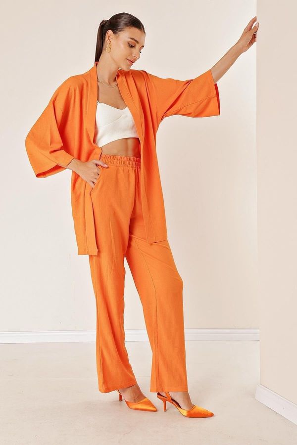 By Saygı By Saygı Crescent Pants Kimono Suit With Pockets Orange