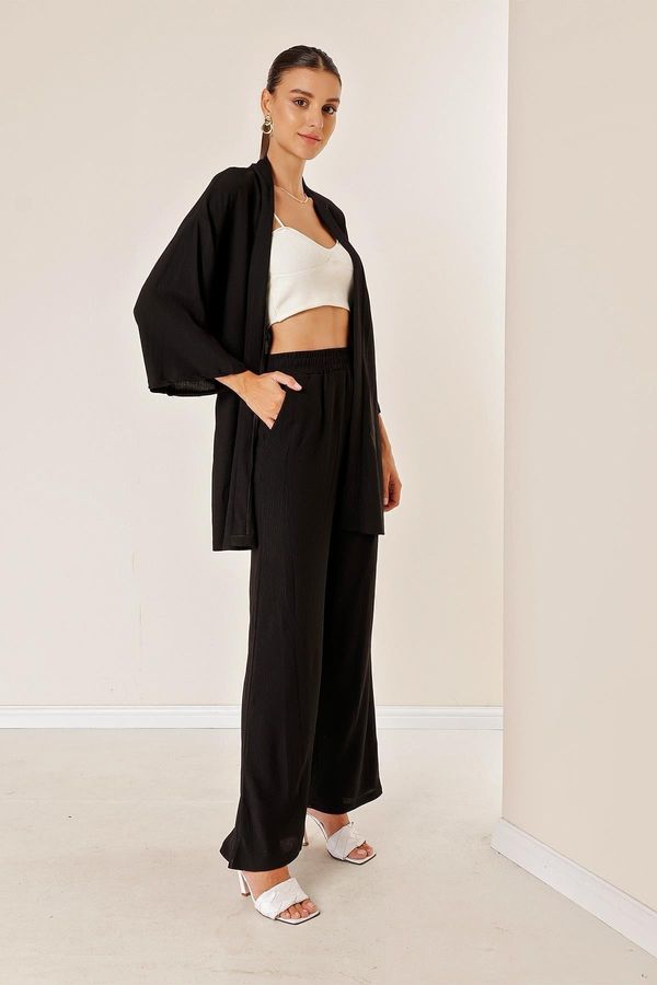 By Saygı By Saygı Crescent Pants Pocket Kimono Suit Black