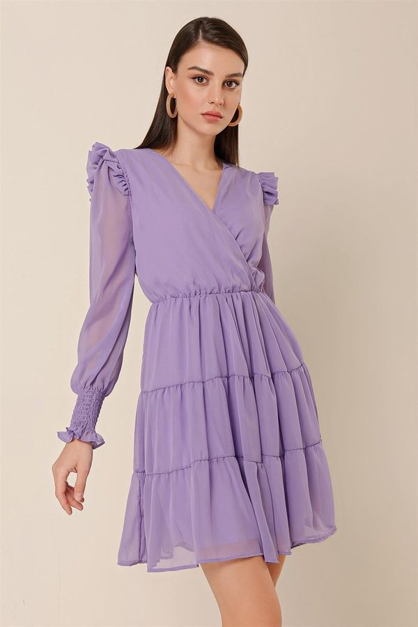 By Saygı By Saygı Double Breasted Collar Lined Chiffon Dress with Ruffled Sleeves