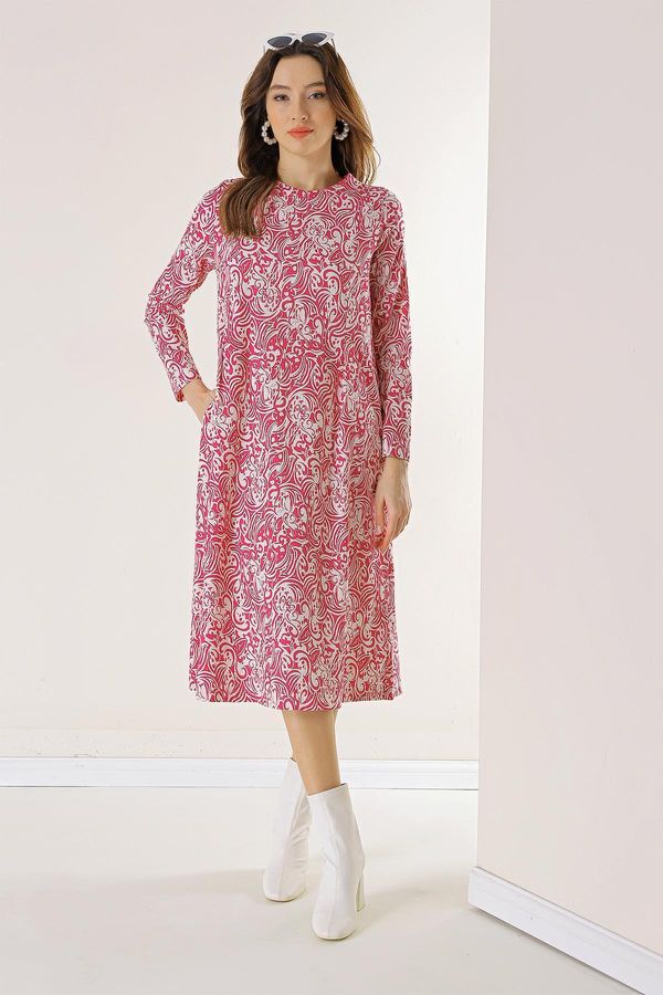 By Saygı By Saygı Double Pleat Shawl Patterned Pocket Woven Lycra Viscose Dress