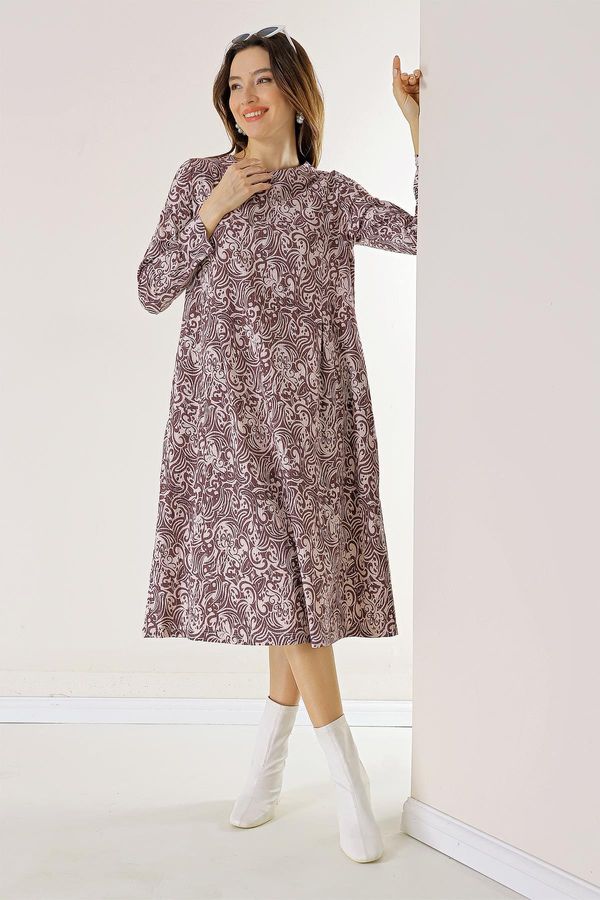 By Saygı By Saygı Double Pleat Shawl Patterned Pocket Woven Lycra Viscose Dress