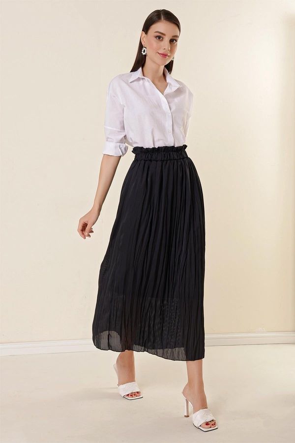 By Saygı By Saygı Elastic Waist Lined Slim Satin Striped Skirt