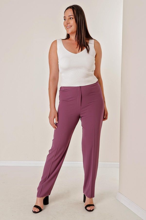 By Saygı By Saygı Imported Crepe Plus Size Trousers with Elastic Sides