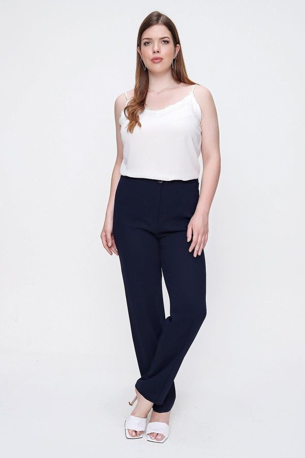 By Saygı By Saygı Imported Crepe Plus Size Trousers with Elastic Sides.