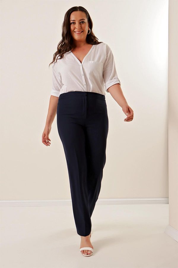 By Saygı By Saygı Imported Crepe Wide Size Trousers with Elastic Sides.