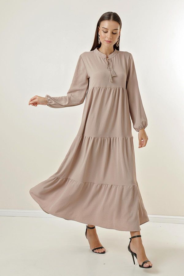 By Saygı By Saygı Lace-Up Collar Long Hijab Dress