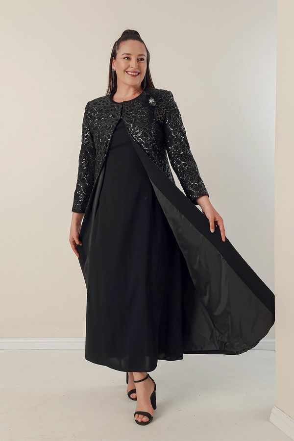 By Saygı By Saygı Long Crepe Dress With Half Moon Sleeves. Plus Size 2-Piece Suit With Puffy Caftan Lined The Sleeves And The Front.