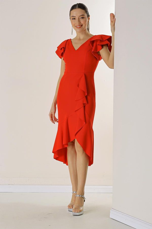 By Saygı By Saygı Midi-Length Lined Dress with Double Flounce Sleeves