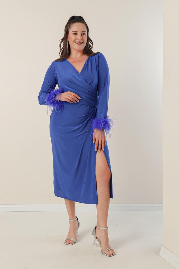 By Saygı By Saygı Plus Size Dress With Double Breasted Collar, Lined Sleeves and Pile Lycra.