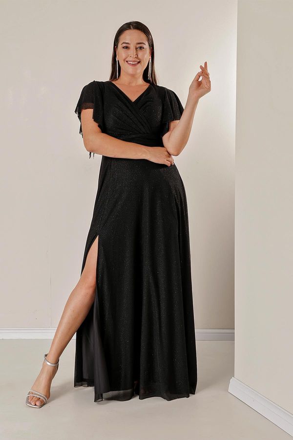 By Saygı By Saygı Plus Size Long Glittery Dress with a Double Breasted Collar Draping and Linen