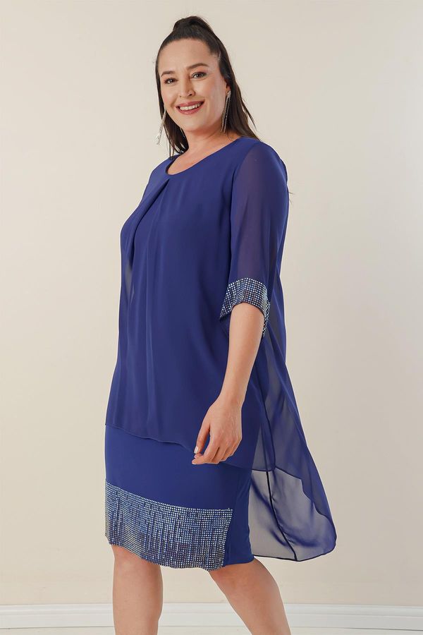 By Saygı By Saygı Plus Size Short Dress With Bead Detail Chiffon Top Sleeve And Both